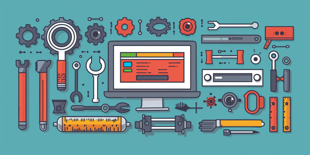 a computer screen with tools and gears